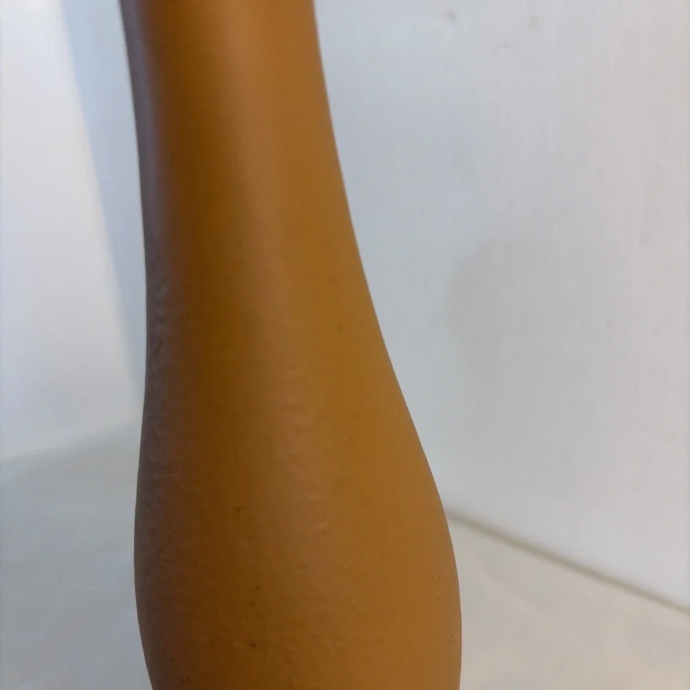MCM Peach Cased Glass Vase '60's Satin Frosted Earthy w/Milk Glass Interior 9 In
